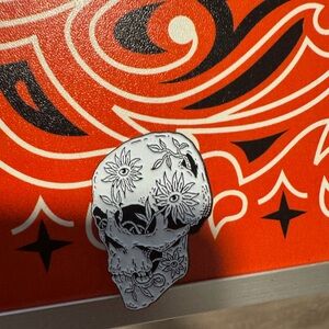 Decorative Skull Wall Art in Red and Black Hat Pin